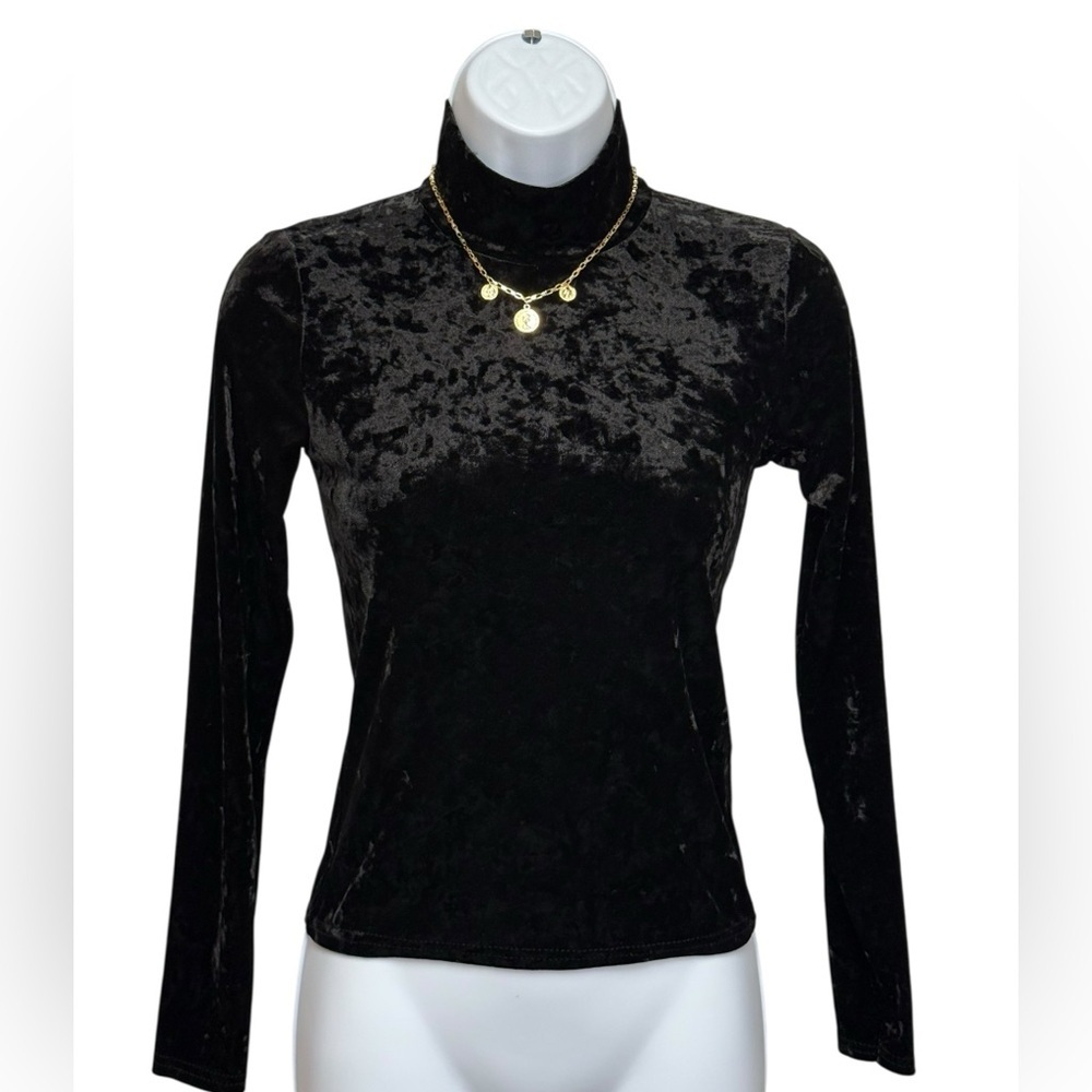 Urban Outfitters Pins & Needles Black Velvet Mock Neck Top XS